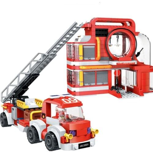 Campervan Trailer Bus Repair Shop Building Blocks Pickup Truck Police Station Fire Department Hospital Bricks Toys For Kid Gifts