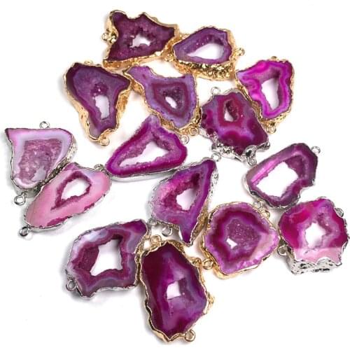Natural Stone slice Agates Pendants irregular shape Double hole connector for Jewelry Making DIY Necklace Bracelet Accessories