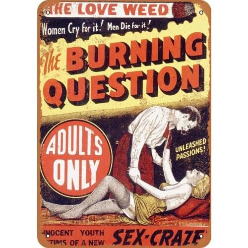 Syplog 20x30cm Metal Tin Sign,1936 Anti-Marijuana The Burning Question Movie 2 Art Plaque Home Wll Decor for Coffee Bar Room