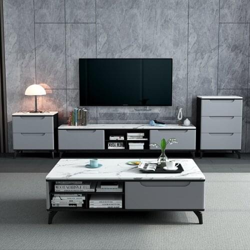 Marble tea table drawer TV cabinet combination modern simple black and white gray Italian minimalist living room small apartment