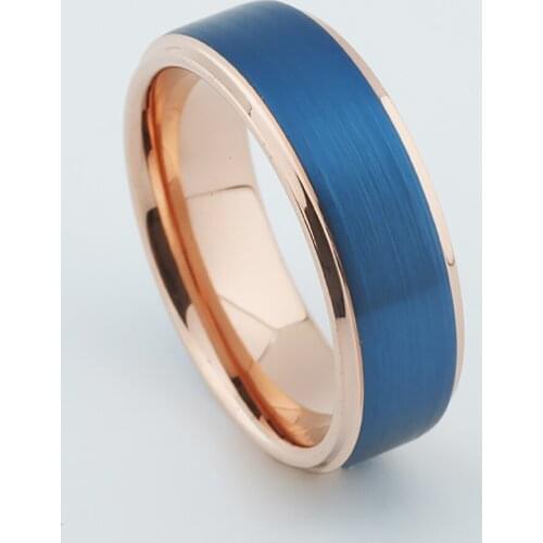 Mens wedding bands blue rose gold plated Tungsten ring USA style love alliance anniversary promise couple rings for male men