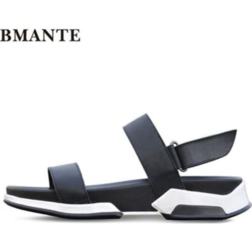 Bmante Genuine Leather Men Beach Sandal Basic Luxury Slip Summer Shoes Concise Roma Popular Flat Slippers Male Dress Sandals