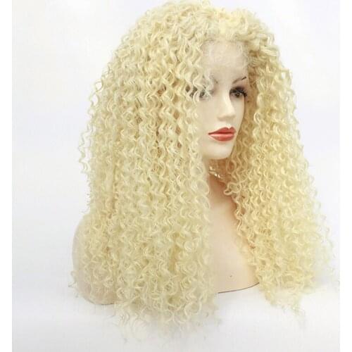 Cosplay Wig Afro Kinky Curly Natural Looking Blonde #613 Color Synthetic Lace Wig Heat Resistant Lace Front Curly Synthetic Wigs