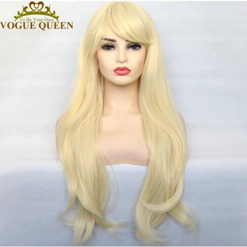 Vogue Queen Blonde Synthetic Wig Natural Wave Full Machine Made Wig Heat Resistant Fiber Cosplay For Women