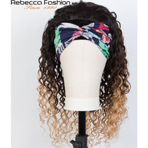 Rebecca Deep Wave Headband Wig Human Hair Wig T1B/4/27 Human Remy Hair Scarf Wig Glueless Deep Curly Wig Headbands For Women