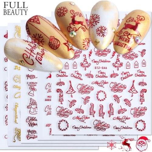 1pc 3D Nail Art Christmas Slider Wraps Snowflake Elk Santa Adhesive Flame Sticker Red Gold Manicure Nails Designs CHSTZG041-049