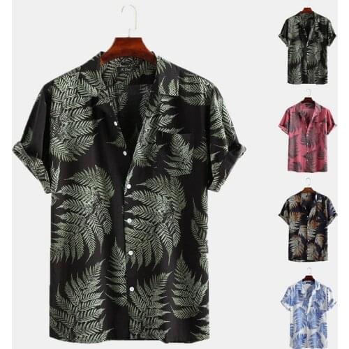 2021 Men Short Sleeve Lapel Printed Shirt Tropical Leaf Pattern Floral Shirt Casual Summer Hawaiian Holiday Camisa Tops S-5XL