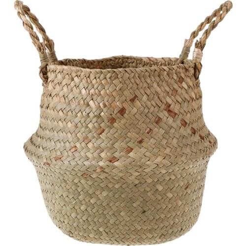 Foldable Handmade Grass Wickerwork Storage Basket Hanging Laundry Basket Clothes Basket Storage Baskets Dropshipping