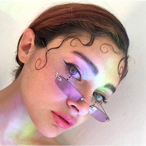 Vintage Rimless Rectangle Sunglasses Women Men Ocean Lens Sun Glasses Small Narrow Eyewear Ladies Metal Frame Shades Sunglasses