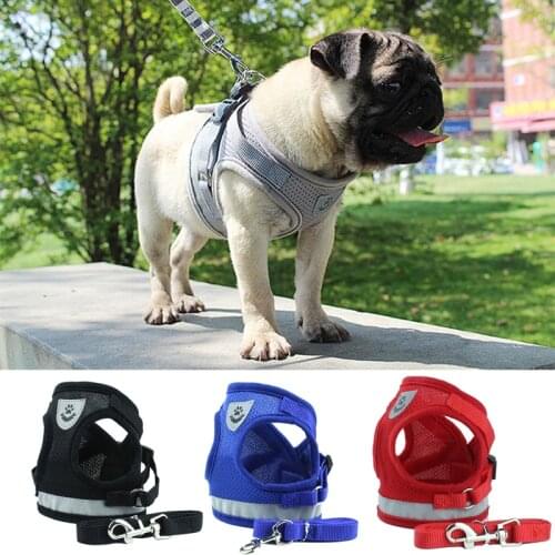 2020 New Harnesses Vest Puppy Chest Strap Pug Reflective Safety Pet Dog Harness and Leash Set for Small Medium Dogs Cat
