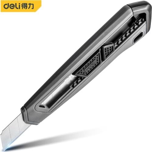 Deli DL018C Utility Knife With Plastic Handle SK5 Blade Plastic Handle Shell Electrician Tools Office Tools Auto Lock Function