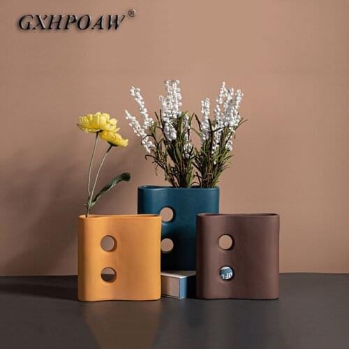 Creative Feel Paint Vase Morandi Art Flower Pots Simplicity Nordic Style Ceramics Flower Arrangement Ornaments Home Decoration