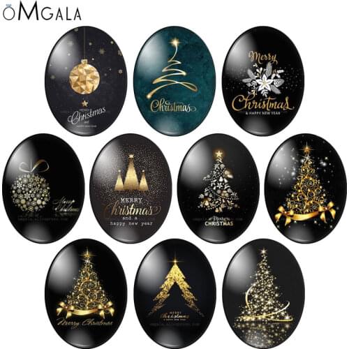 Bling Shiny Christmas Tree Patterns 10pcs 13x18mm/18x25mm/30x40mm Oval photo glass cabochon demo flat back Making findings