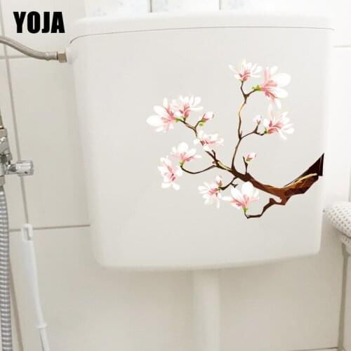 YOJA 23.3×20.9CM Pink Magnolia Flower Branch Bathroom Toilet Stickers Classic Bedroom Wall Decor T1-2956