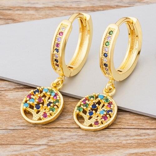 New Fashion 2020 Round Tree Of Life Drop Earrings For Women Copper Cubic Zirconia Hanging Dangle Earrings Modern Female Jewelry