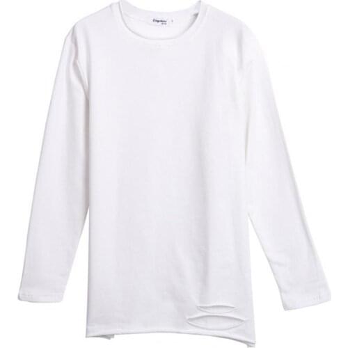 Women Autumn Long Sleeve O Neck Solid Color Ripped Hole Loose Blouse T-shirt Women clothing