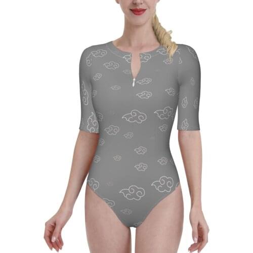 Women 2021 sexy Bikinis Akatsuki Symbol Half Sleeve zip Women Swimsuit One-Piece swimsuit Japanese Anime Women Beach wear