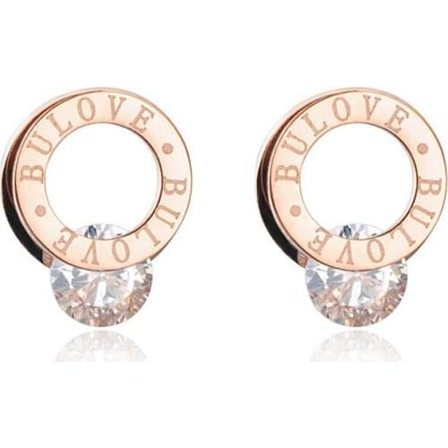 Classic Cubic Zirconia Double Circle Stud Wedding Earrings For Women Titanium Steel Female Earrings Jewelry JE17048
