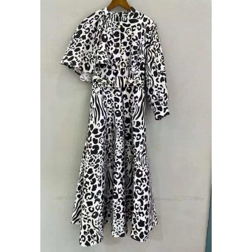 Newest Fashion Autumn Dress 2021 High Quality Women Sexy Wild Leopard Print Pocket Patchwork Mid-Calf Length Party Chic Dress