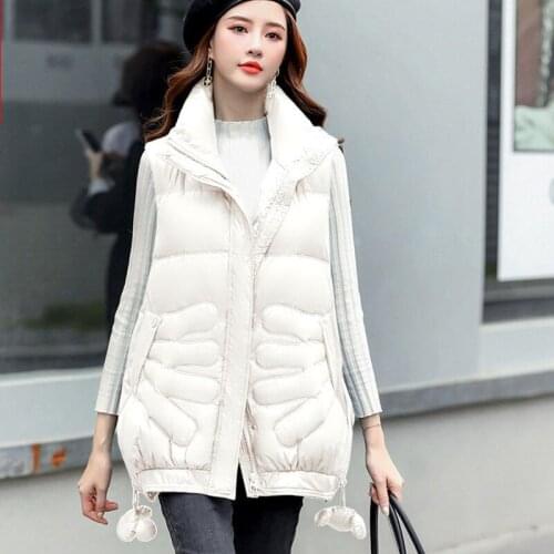 Winter Down Cotton Vest Women Padded Sleeveless Vest Jacket Lightweight Warm Waistcoat Female White Gilets Waistcoat Coat X392