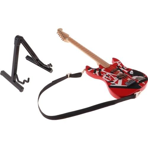 1/6 Handmade Wooden Graffiti Guitar with Stand for 12inch BJD Dolls Accessory Red