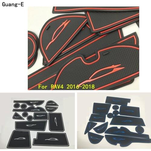 Car Inner Groove Gate Slot Armrest Storage Rubber Non-Slip Mats Mat Inner Door Pad/Cup 14pcs For Toyota New RAV4 2016 2017 2018