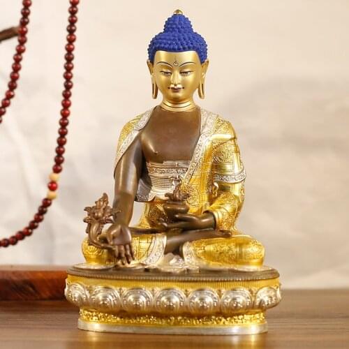 2021 High grade Buddha statue Asia Nepal Tibet HOME temple bless safe healty good luck Gilding Sakyamuni Medicine buddha statue