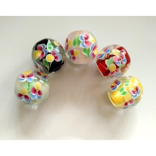 5pcs High Quality Round Shape Flower Murano Lampwork Glass Loose Crafts Beads for Jewelry Making DIY Bracelet Necklace Findings