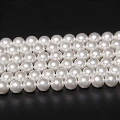 8/10/12mm White Freshwater Shell Beads Round Pearl Shell Loose Bead For Jewelry Making DIY Bracelet Necklace Accessories 14"