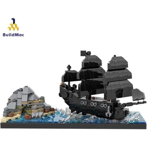 BuildMoc Idea Pearl Ship Pirate Boat Harbour Architecture Skyline of Dead Mans Chest Creator Modular Building Blocks Kids Toys
