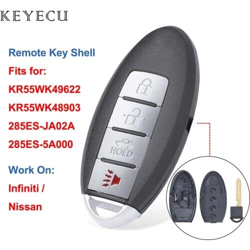 Keyecu Keyless Entry Smart Remote Car Key Shell Case 4 Button for Infiniti FX50 FX35 Q40 Q60 Q70 G25 G35 KR55WK49622 KR55WK48903