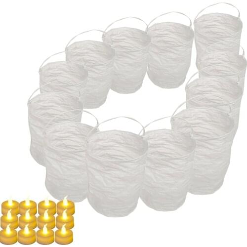 DIY White Straight Paper Lantern with Led Candle Lights Cylindrical Paper Lantern for Weding Xmas Table Outdoor Hanging Decor