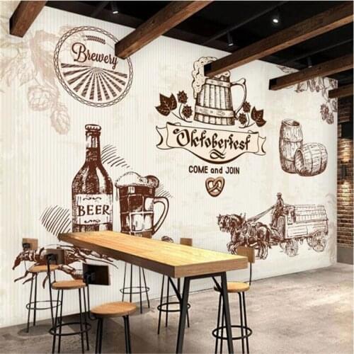 European and American Retro Hand-painted Beer Wine Barrels Wall Paper 3D Bar Winery KTV Industrial Decor Background Wallpaper 3D
