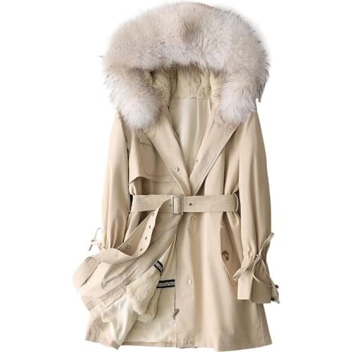 European Winter Parkas Coat Raccoon Fur Hoody Rabbit Lining Women Warm Outerwear LF21023KQN