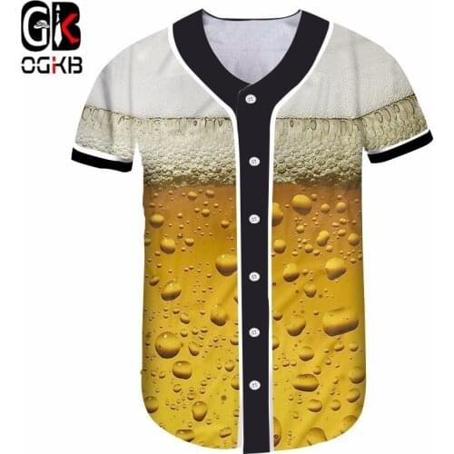 OGKB Men/women 3d T-shirt Unisex Summer Top Fresh Beer Lovely Novelty Funny Button Short Sleeve Ship Hop Baseball Fitness