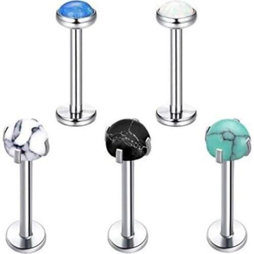 JFORYOU 5-6 Pcs Lip Rings Cartilage Tragus Earrings-16G Surgical Steel Turquois Labret Stud Monroe Medusa Lip Ring Rook Hoop