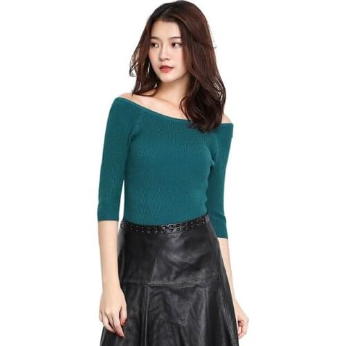 Brief Seasons A word collar Cashmere Sweater women three quarter Pullovers Basic Sweater knit hedging wild Sweater pull femme