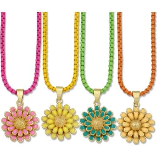 Colorful Sunflower Jewelry Necklace for Woman Girls Birthday Gifts High Quality Enamel Sunflower Accessories collar de girasol