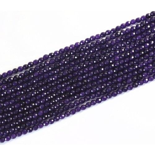 Fashion natural stpne dyed purple jades chalcedony Jewellery 4mm 6mm 8mm 10mm 12mm faceted round diy beads 15 inches B03