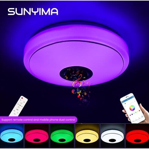 SUNYIMA Bluetooth Music Led Ceiling Chandelier With Bass speaker 36W 72W Remote Control Colorful LED Color Changing Light