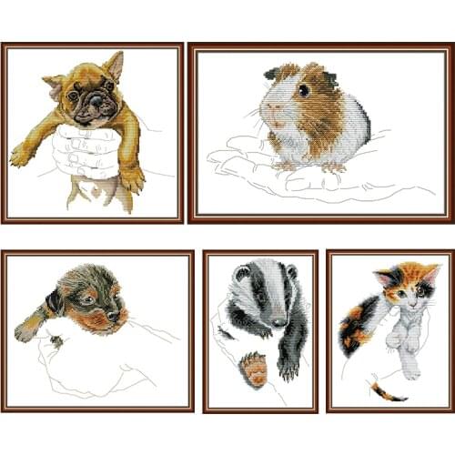 Animal In The Palm Embroidery Needlework Thread Gift Cross Stitch Kits DMC Stamped 11CT 14CT Printed Handmade Counted Fabric Set