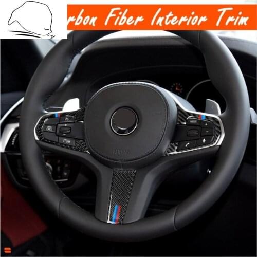 RRX Carbon Fiber Car Steering Wheel Stickers Auto Refit Accessories Covers Frame Trim For BMW 5 Series G30 X3 G01 2018