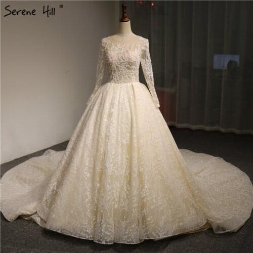 Extremely High-end Luxury Long Sleeves Wedding Dresses 2020 Crystal Pearls Lace Up Sexy Bridal Gowns Real Photo