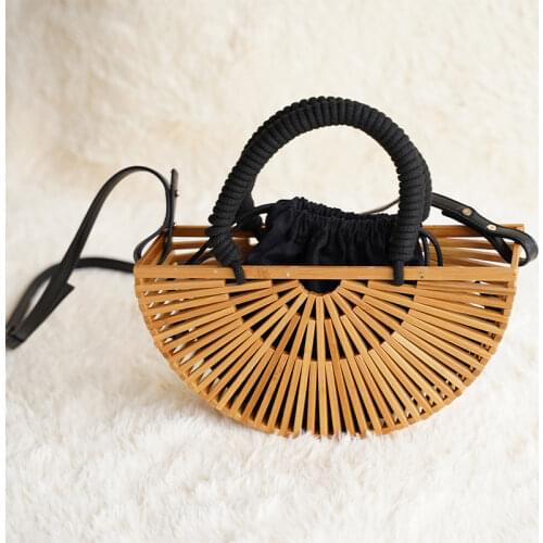 Woven Ancient Style Creative Fashion Bamboo Woven Bag One Shoulder Crossbody Rattan Woven Bag Outdoor Beach Bag Enviromental Bag