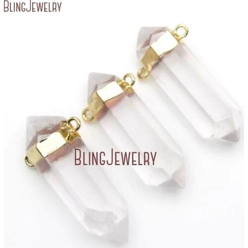 PM16001 Crystal Quartz Point Pendant Electroplated Gold Cap Bail Double Hoop