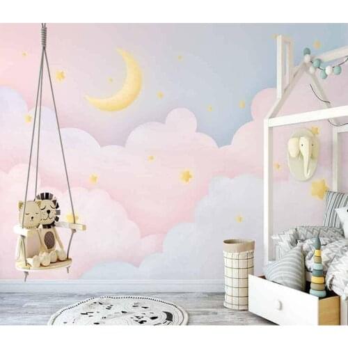 Custom photo wallpaper Nordic hand-painted pink starry sky clouds cartoon moon childrens room Living Room Bedroom 3d wallpaper