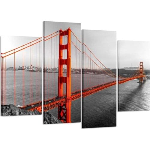 Canvas Print Beautiful Golden Gate Bridge San Francisco California Black White Red Wall Art , Ready To Hang Drop shipping