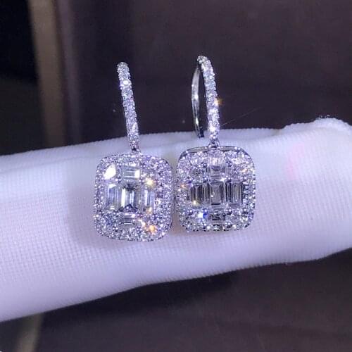 Drop Shipping Luxury Jewelry Cute 925 Sterling Silver T Shape AAAAA Cubic Zirconia CZ Eternity Women Wedding Dangle Earring Hook