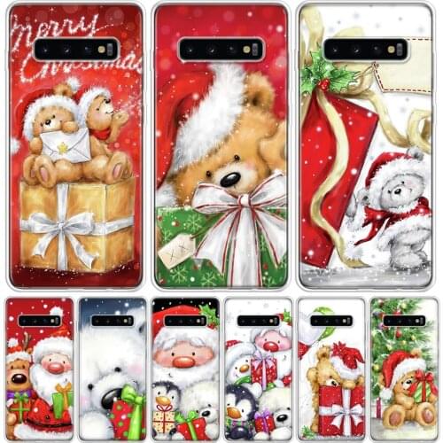 Happy Christmas Cute Bear Gift Phone Case for Samsung Galaxy S10 S21 S20 FE Ultra Note 10 9 8 S9 S8 S7 Plus Lite + Cell House Co