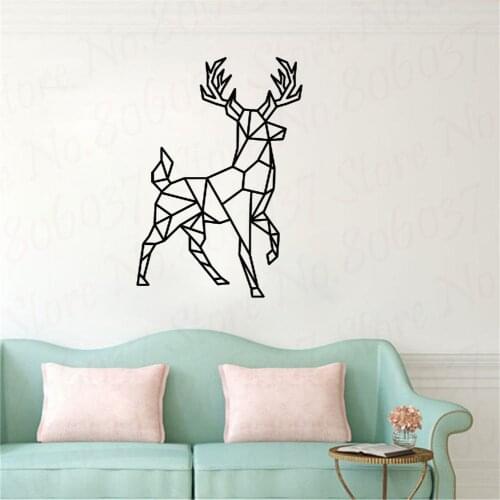 Christmas Deer Wall Sticker Design Geometric Deer Head Geometry Animal Series Decals 3D Vinyl Wall Art Custom Home Decor WL745